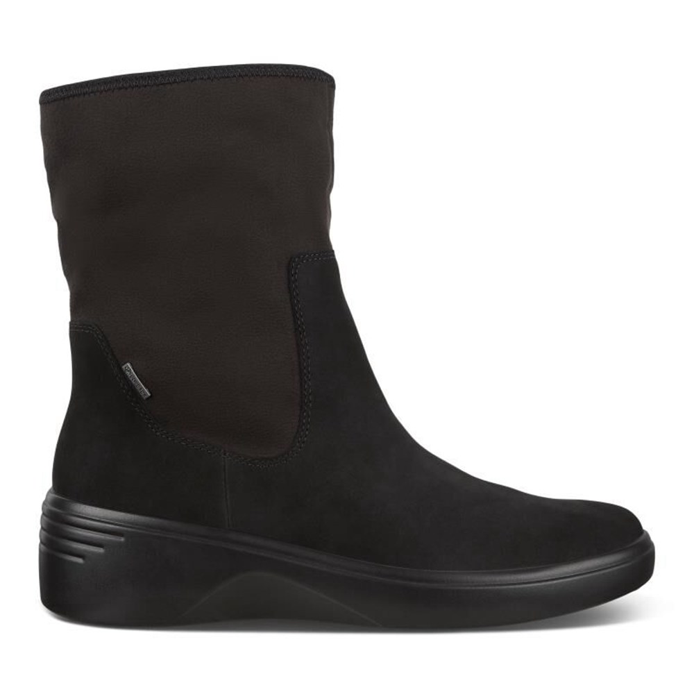 Womens Boots - ECCO Soft 7 Wedge Mid - Black - 4027MLUNX